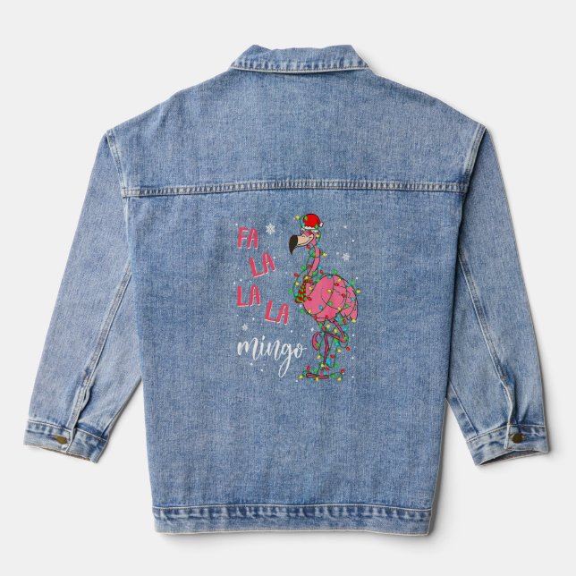 Fa La La La Mingo Flamingo For Christmas Xmas Gift Denim Jacket (Back)