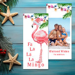 Fa La La La Mingo Photo Flamingo Christmas Card<br><div class="desc">This Fa La La La Mingo Holiday Christmas card features a watercolor pink flamingo dressed in a pink and white Santa hat and knee-high socks. There are colourful holiday lights with palm fronds. The back features your favourite photo a greeting and your signature. The greeting can be personalised to read...</div>