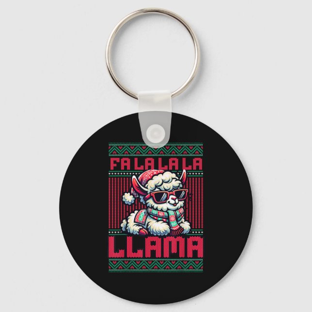 Fa La La La Party Llama Funny Christmas Ugly Sweat Key Ring (Front)