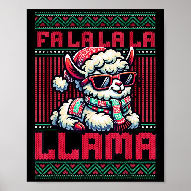 Fa La La La Party Llama Funny Christmas Ugly Sweat Poster (Front)