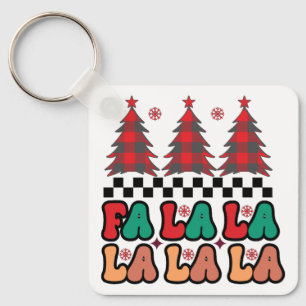 Fa la la la Retro Groovy Christmas Holidays Key Ring