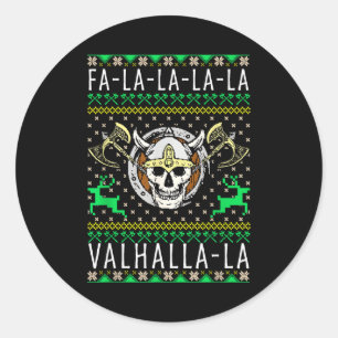 Fa-la-la-la Valhalla-la Viking God Ugly Christmas Classic Round Sticker