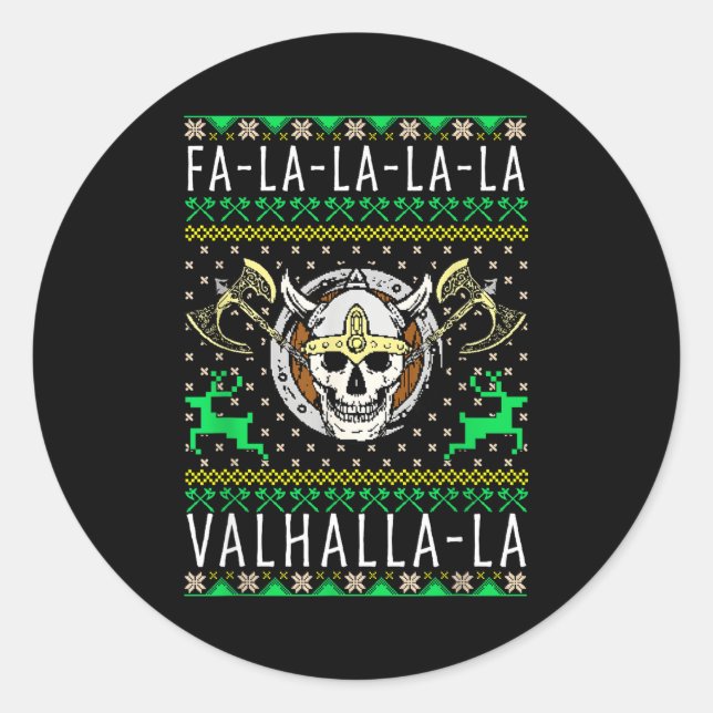 Fa-la-la-la Valhalla-la Viking God Ugly Christmas  Classic Round Sticker (Front)