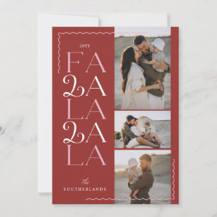 FA LA LA LA Wavy Modern Minimal 3 Photo Collage Holiday Card