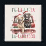 FA LA LA LABRADOR DOG RED TRUCK FURRY CHRISTMAS MAGNET<br><div class="desc">We've got the perfect way for those who love dogs and Labrador and Golden retrievers ! Our furry-inspired Christmas MAGNET feature a vintage retro image of a chocolate Labrador and Golden Retriever in Santa hats on a red truck and the whimsical quote 'FA LA LA LA LABRADOR!' in retro vintage...</div>