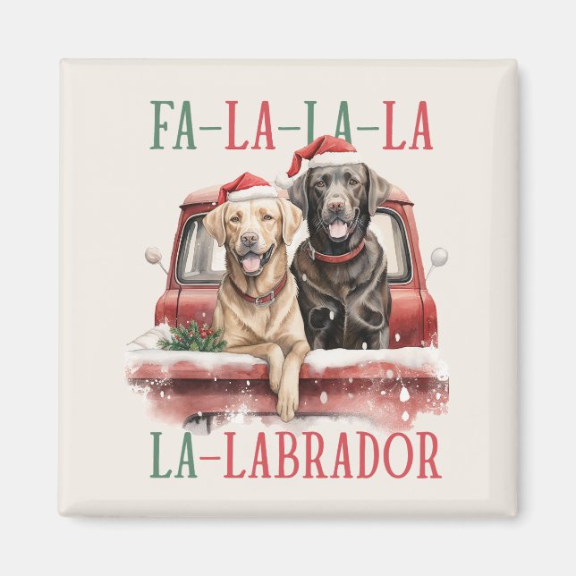 FA LA LA LABRADOR DOG RED TRUCK FURRY CHRISTMAS MAGNET (Front)