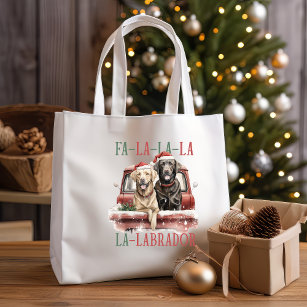 FA LA LA LABRADOR DOG RED TRUCK FURRY CHRISTMAS TOTE BAG