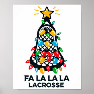 Fa La La Lacrosse Player Christmas Tree Lights Xma Poster
