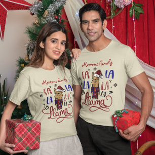 Fa La La Llama Add Family Name Christmas Unisex T-Shirt