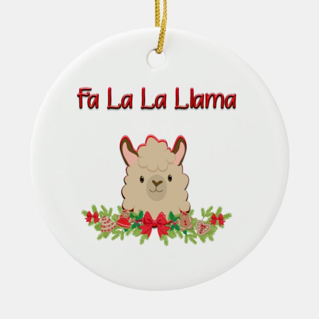 Fa La la Llama Ceramic Tree Decoration (Front)