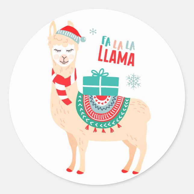 Fa La La Llama | Christmas Classic Round Sticker (Front)