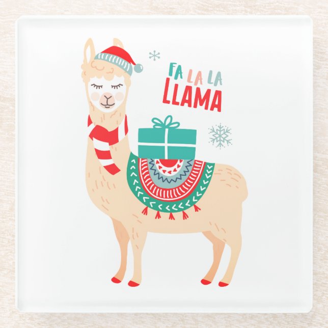 Fa La La Llama | Christmas Glass Coaster (Front)