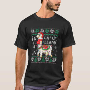 Fa La La Llama Christmas Santa Hat Lights Ugly Swe T-Shirt