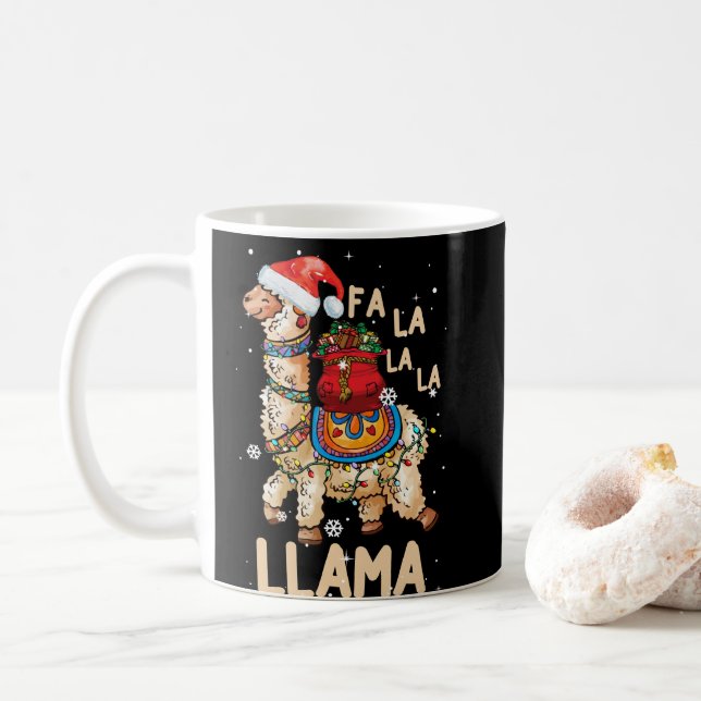 Fa La La Llama Christmas Shirt Christmas Lllama Coffee Mug (With Donut)