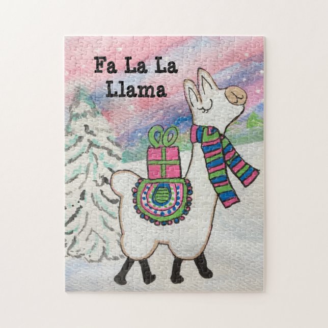 Fa La La Llama Cute Modern Christmas Jigsaw Puzzle (Vertical)
