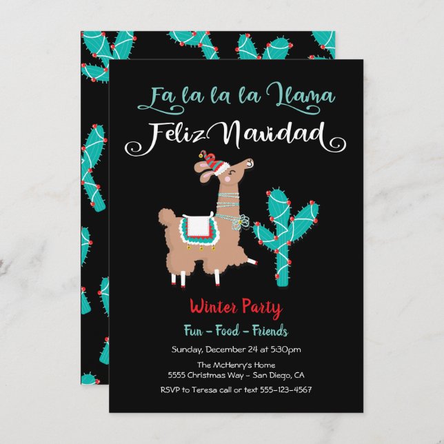 Fa la la Llama Feliz Navidad Holiday Party (Front/Back)
