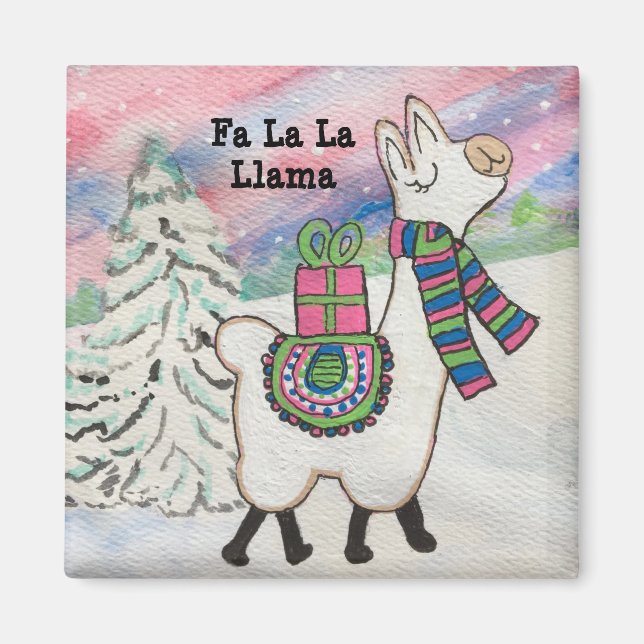 Fa La La Llama Happy Funny Christmas Magnet (Front)