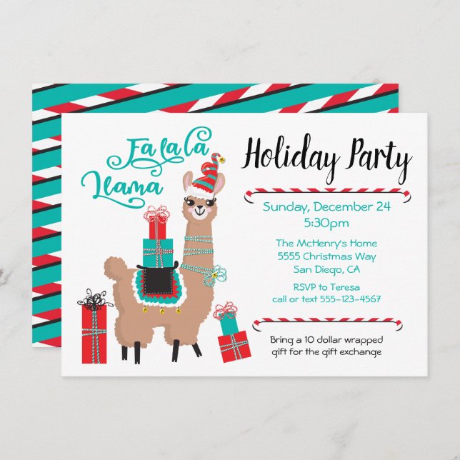 Fa la la Llama Holiday Party invitation (Front/Back)