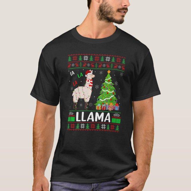 Fa La La Llama Lighting Xmas Tree Ugly Llama Chris T-Shirt (Front)