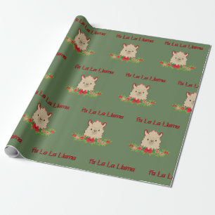 Fa La La Llama on Green Wrapping Paper