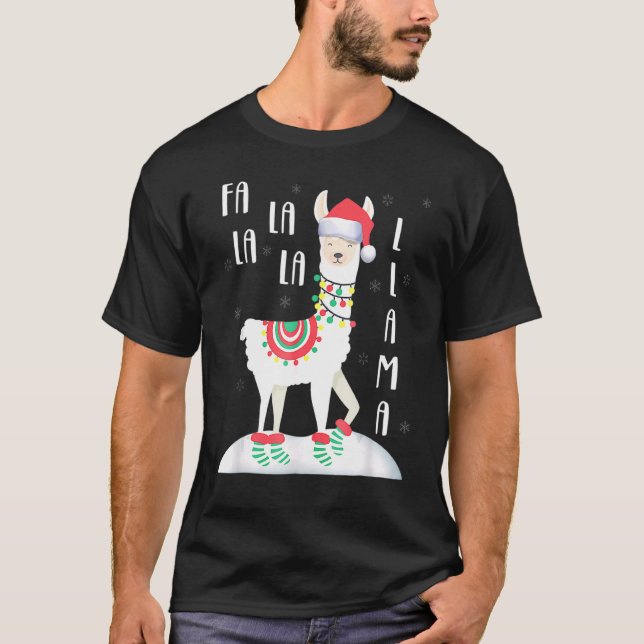 Fa La La Llama Santa Christmas  Xmas T-Shirt (Front)