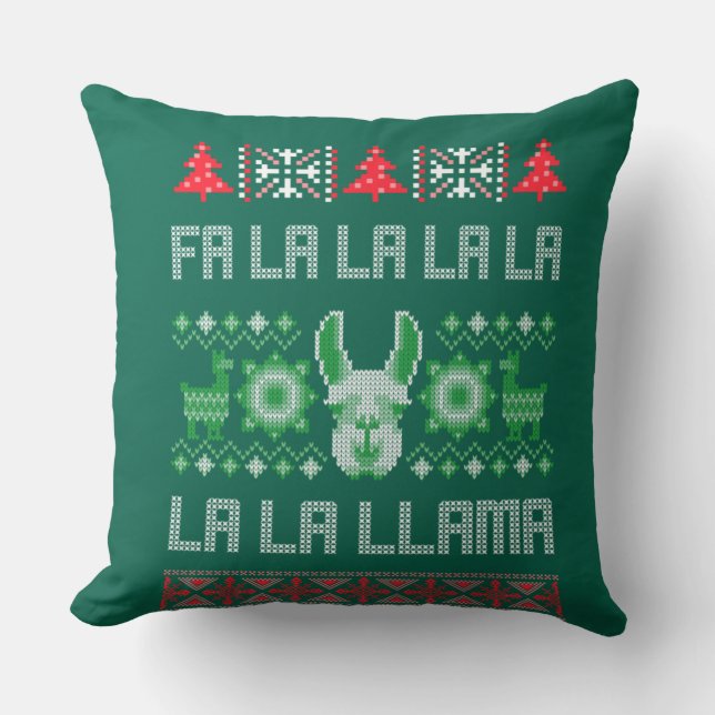 Fa La La Llama Shirt - Ugly Christmas Sweater Llam Cushion (Front)