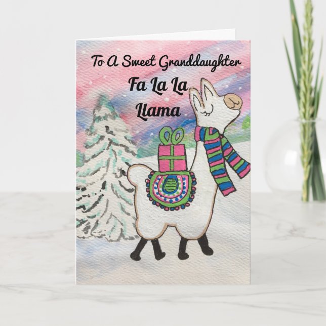 Fa La La Llama Sweet Granddaughter Holiday Card (Front)