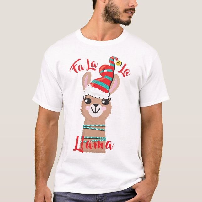 Fa la la llama ugly christmas sweater t-shirt (Front)