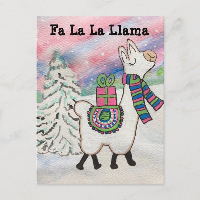 Fa La La Llama Whimsical Christmas Postcard (Front)