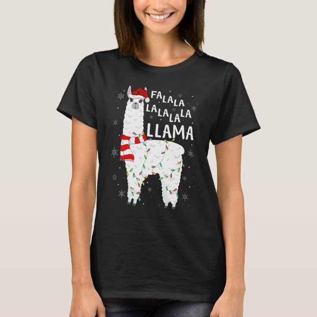   Fa La La Llama Xmas Lights Santa Hat Llama Chris T-Shirt (Front)