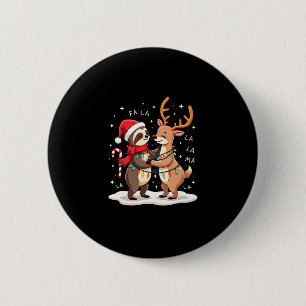 Fa La La Llama Xmas Lights Sloth Riding Llama Chri 6 Cm Round Badge