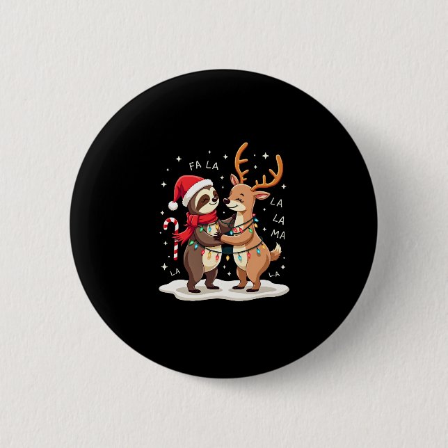 Fa La La Llama Xmas Lights Sloth Riding Llama Chri 6 Cm Round Badge (Front)