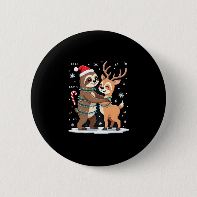 Fa La La Llama Xmas Lights Sloth Riding Llama Chri 6 Cm Round Badge (Front)