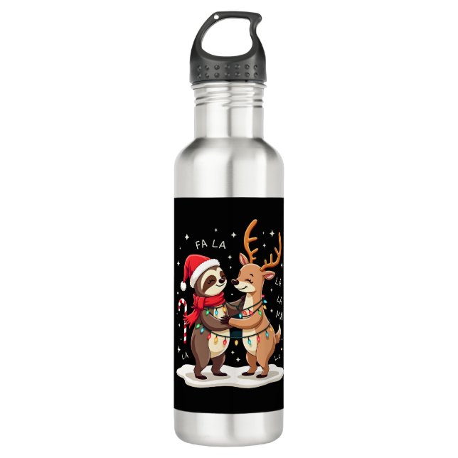 Fa La La Llama Xmas Lights Sloth Riding Llama Chri 710 Ml Water Bottle (Front)