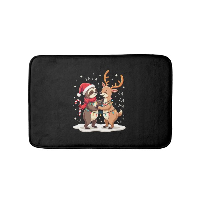 Fa La La Llama Xmas Lights Sloth Riding Llama Chri Bath Mat (Front)