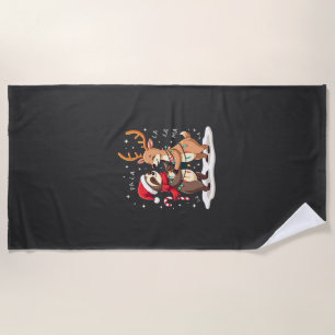 Fa La La Llama Xmas Lights Sloth Riding Llama Chri Beach Towel