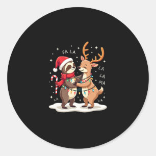 Fa La La Llama Xmas Lights Sloth Riding Llama Chri Classic Round Sticker