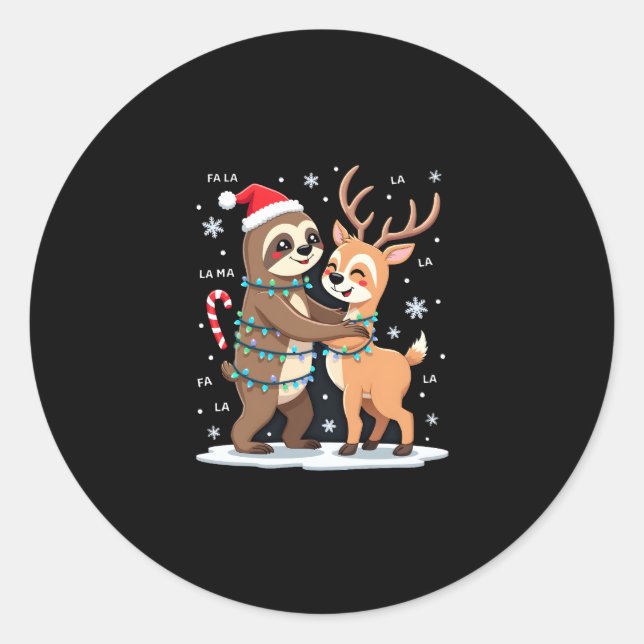 Fa La La Llama Xmas Lights Sloth Riding Llama Chri Classic Round Sticker (Front)