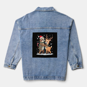 Fa La La Llama Xmas Lights Sloth Riding Llama Chri Denim Jacket