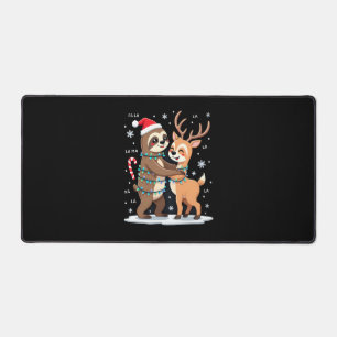 Fa La La Llama Xmas Lights Sloth Riding Llama Chri Desk Mat