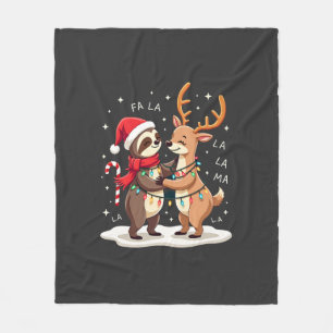 Fa La La Llama Xmas Lights Sloth Riding Llama Chri Fleece Blanket