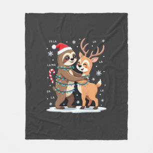Fa La La Llama Xmas Lights Sloth Riding Llama Chri Fleece Blanket