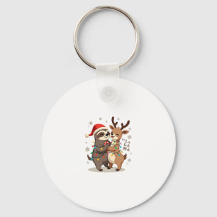 Fa La La Llama Xmas Lights Sloth Riding Llama Chri Key Ring