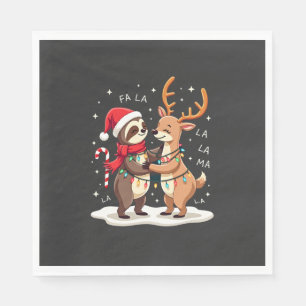 Fa La La Llama Xmas Lights Sloth Riding Llama Chri Napkin
