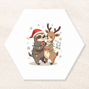 Fa La La Llama Xmas Lights Sloth Riding Llama Chri Paper Coaster