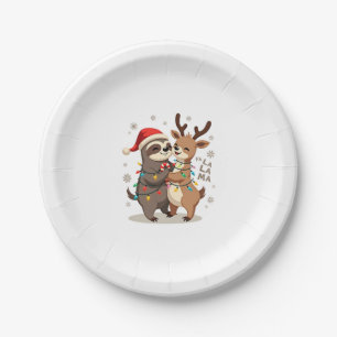 Fa La La Llama Xmas Lights Sloth Riding Llama Chri Paper Plate