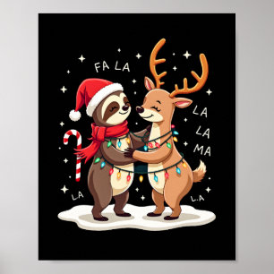 Fa La La Llama Xmas Lights Sloth Riding Llama Chri Poster