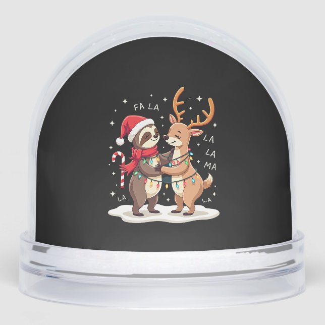 Fa La La Llama Xmas Lights Sloth Riding Llama Chri Snowglobe (Front)
