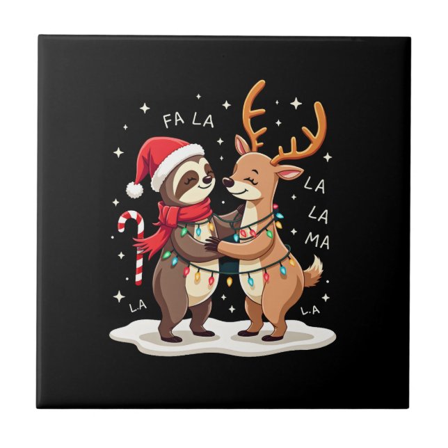 Fa La La Llama Xmas Lights Sloth Riding Llama Chri Tile (Front)