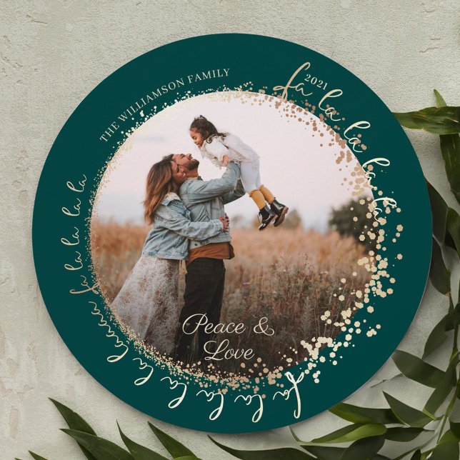 Fa La La Magical Gold Christmas Carol Song 1 Photo Holiday Card (Fa La La Magical Gold Christmas Carol Song 1 Photo Holiday Card)